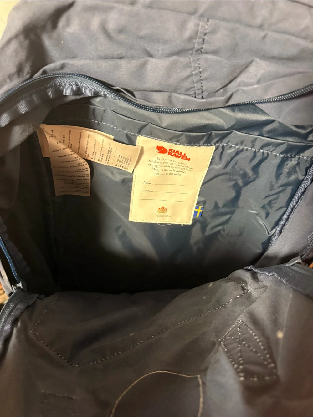 Fjallraven Kånken Backpack in Navy Blue with Red Logo